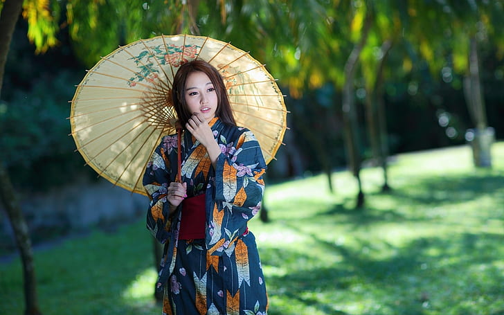 Asiatisches Mädchen, Regenschirm, Retro Artkleid, Asiat, Mädchen, Regenschirm, Retro, Art, Kleid, HD-Hintergrundbild