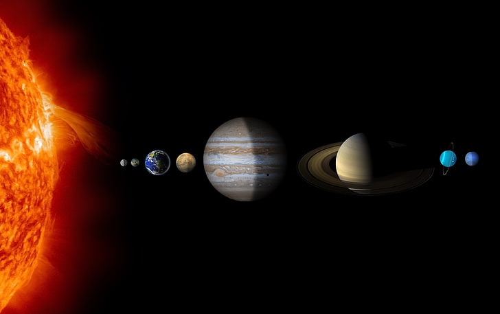solar system, colors, stars, planets, scale, solar system, HD wallpaper
