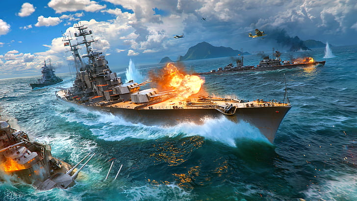 battleship on the body of water, World of Warships, Russian Cruisers, Soviet Warships, HD, 4K, HD wallpaper