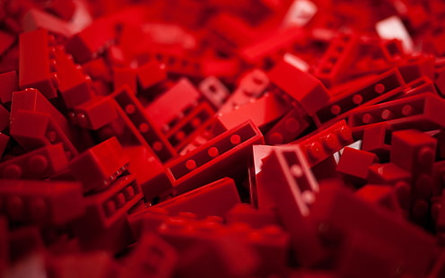 rojo, LEGO, ladrillos, juguetes, profundidad de campo, Fondo de pantalla HD HD wallpaper