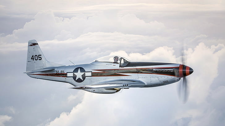 เครื่องบิน, P-51 Mustang อเมริกาเหนือ, เมฆ, นักบิน, ท้องฟ้า, เครื่องบิน, อเมริกาเหนือ p-51 มัสแตง, เมฆ, นักบิน, ท้องฟ้า, วอลล์เปเปอร์ HD