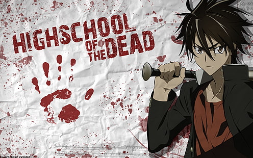 Highschool of the Dead ilustração, zumbis, takashi komuro, pouco, sangue, HD papel de parede HD wallpaper
