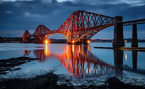 Мосты, Forth Bridge, Мост, Отражение, Шотландия, HD обои HD wallpaper