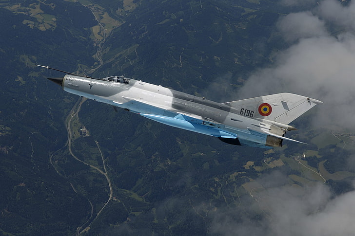 chmury, lot, myśliwiec, Lancer, linia frontu, widok z góry, Mikojan, MiG 21 i Gurevich, Tapety HD