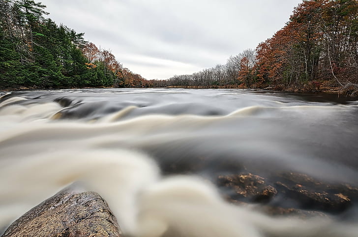 photography of river between trees, DSC, Edit, jpg, photography, trees, waterfall, Saco  river, Steep Falls, long-exposure, Maine, nature, forest, river, stream, outdoors, water, tree, landscape, scenics, HD wallpaper