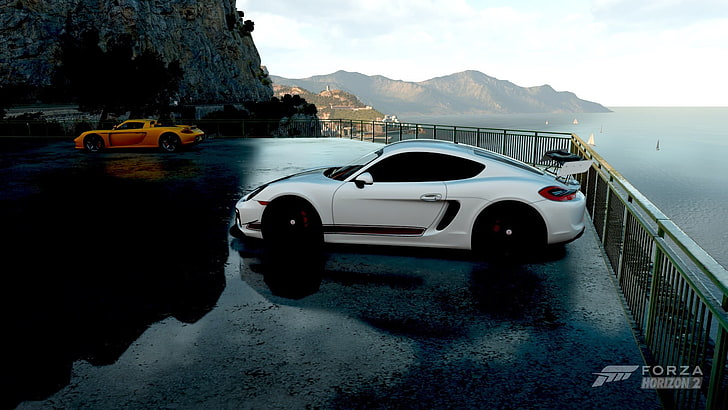 biały 5-drzwiowy hatchback, samochód, Forza Horizon 2, Porsche, Tapety HD