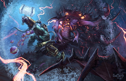 Ilustración de personajes morados y azules, World of Warcraft, Diablo, Orco, Warcraft, wow, arte, hots, Heroes of the Storm, Trall, Fondo de pantalla HD HD wallpaper