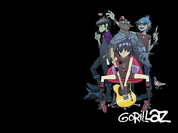 2d gorillaz Gorillaz Entertainment Music HD Art , 2D, gorillaz, murdoc, noodle, russel, HD wallpaper