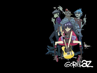 2 gorillaz Gorillaz Entertainment Music HD Art, 2D, gorillaz, murdoc, noodle, russel, Sfondo HD HD wallpaper