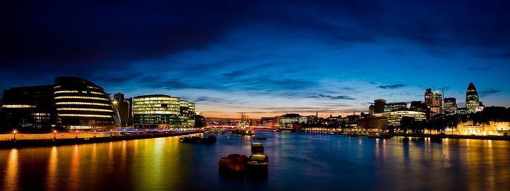 cityscape, London, sky, lights, HD wallpaper