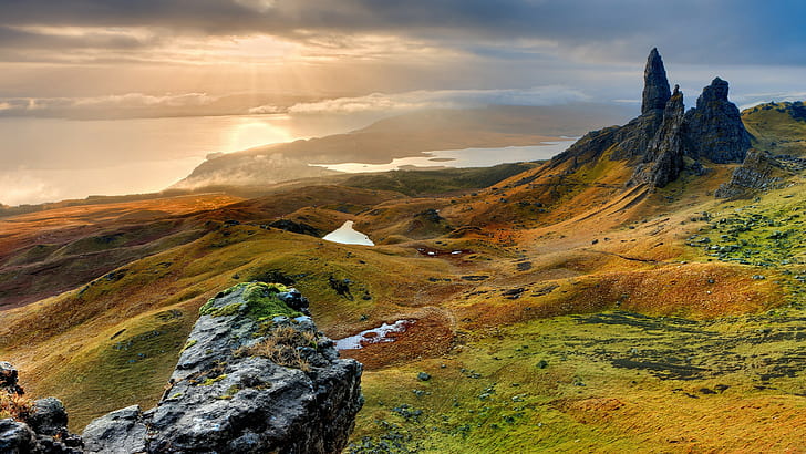 Isle of Skye, Skye, Schottland, Vereinigtes Königreich, Hebriden, The Storr, Hill, Storr, Storr Hill, Trotternish Peninsula, Portree, Trotternish Ridge, Alter Mann von Storr, HD-Hintergrundbild