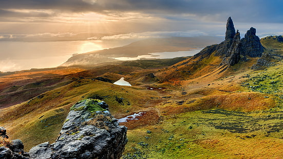 Isle of Skye, Skye, Skottland, Storbritannien, Hebrides, Storr, Hill, Storr, Storr Hill, Trotternish Peninsula, Portree, Trotternish Ridge, Old Man of Storr, HD tapet HD wallpaper