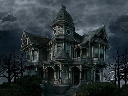 Тъмно, Къща, Облак, Хелоуин, Къща с духове, Празник, Нощ, Стар, Викториански, HD тапет HD wallpaper