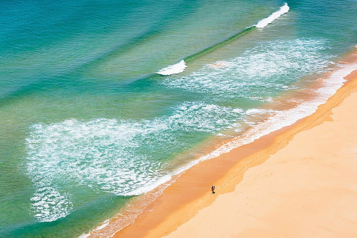 человек, стоящий на берегу моря, фотография, пейзаж, природа, море, пляж, волны, побережье, песок, лето, прогулка, Австралия, HD обои