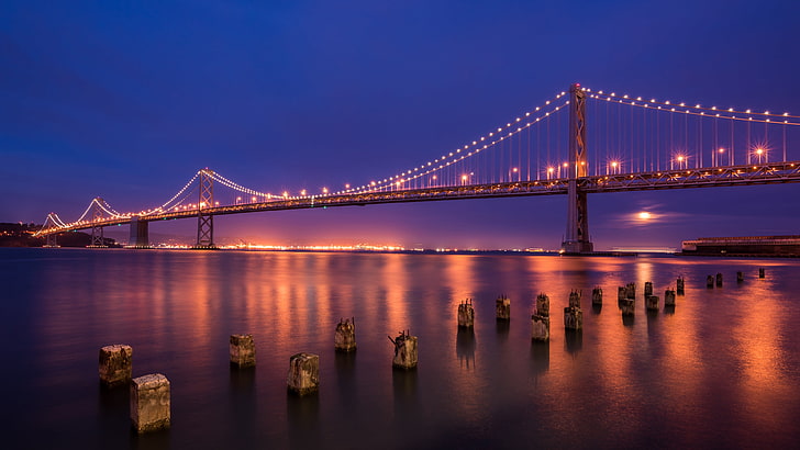 جسر ، سان فرانسيسكو ، جسر خليج سان فرانسيسكو أوكلاند ، جسر خليج سان فرانسيسكو أوكلاند ، السماء ، الغسق ، الليل ، جسر سان فرانسيسكو ، كاليفورنيا ، جسر الخليج ، الولايات المتحدة، خلفية HD