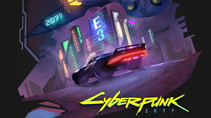 Die Stadt, Das Spiel, Neon, Maschine, Kunst, CD Projekt RED, Cyberpunk 2077, Cyberpunk, 2077, Videospiel, HD-Hintergrundbild