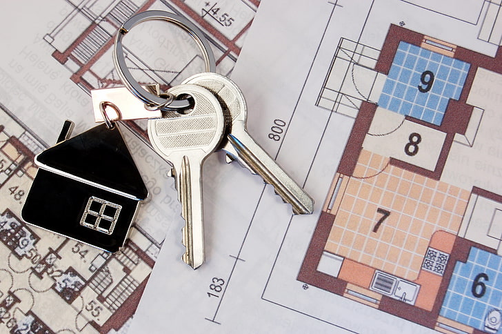 два серых металлических ключа, макро, настроение, дом, ключи, брелок, строительство, новоселье, HD обои