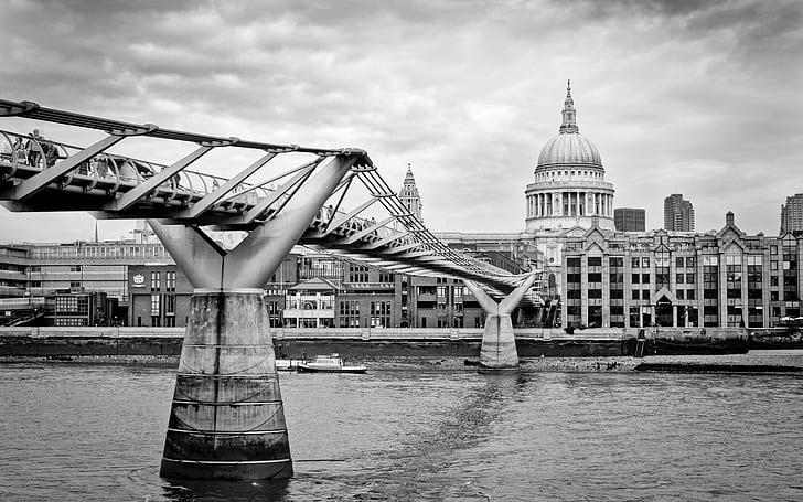 Buildings BW River HD, buildings, bw, architecture, river, HD wallpaper