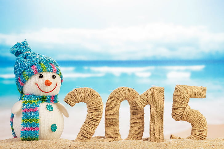 New Year 2015 s HD, snowman figurine with 2015 standee, Merry Christmas, New Year, 2015, Holidays, HD wallpaper