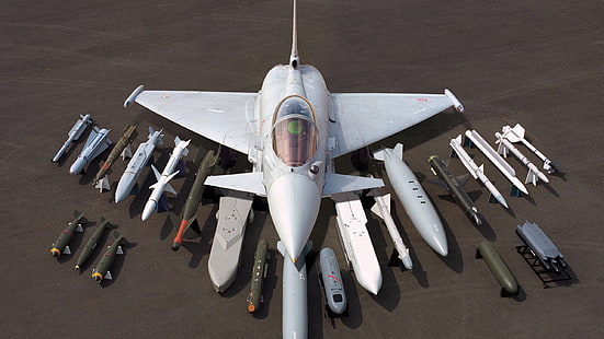 conjunto de brinquedos de avião de combate, exército, Eurofighter Typhoon, aviões militares, militar, aeronaves, HD papel de parede HD wallpaper
