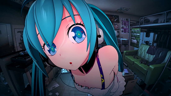аниме, обектив с рибешко око, Vocaloid, Hatsune Miku, аниме момичета, HD тапет HD wallpaper