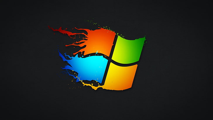 Logo Microsoft, Windows 7, Microsoft Windows, rozpryski farby, proste tło, Tapety HD