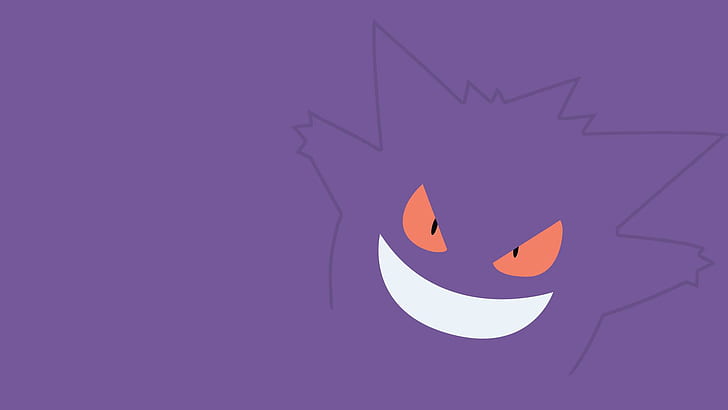 Purple Smile Minimalism Blue Background Pokemon Gengar Hd Wallpaper Wallpaperbetter