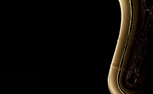 Saksofon na czarnym tle, tapeta z instrumentem w kolorze mosiądzu, muzyka, czerń, tło, saksofon, Tapety HD HD wallpaper