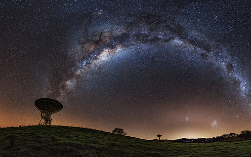Galaxy Milky Way Night Stars Radio Telescope Grass HD, nature, nuit, étoiles, herbe, galaxie, manière, laiteux, télescope, radio, Fond d'écran HD HD wallpaper
