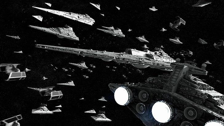 Raumschiff digitale Tapete, Star Wars, Science Fiction, digitale Kunst, Weltraum, Star Destroyer, TIE Fighter, HD-Hintergrundbild