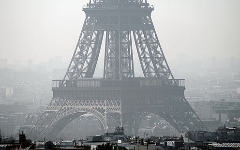 エッフェル塔、パリ、霧、エッフェル塔、パリ、フランス、建築、都市景観、 HDデスクトップの壁紙 HD wallpaper