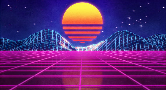 The sun, Montagne, Musica, Stelle, Neon, Elettronica, Synthpop, Darkwave, Synth, Retrowave, Synth-pop, Sinti, Synthwave, Synth pop, Sfondo HD HD wallpaper