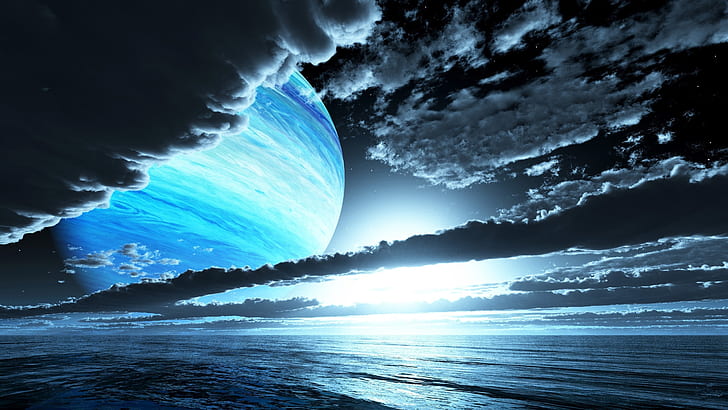 Langit, awan, planet, malam, matahari terbenam, laut, Langit, Awan, Planet, Malam, Matahari Terbenam, Laut, Wallpaper HD