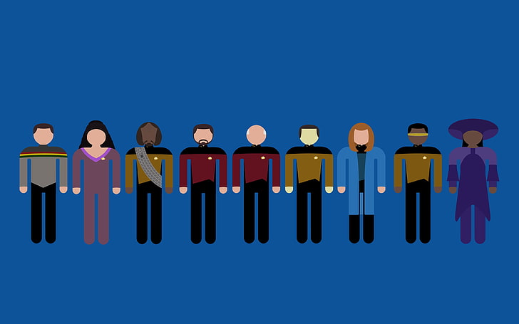 Star Trek characters illustration, Star Trek, minimalism, Crew, USS Enterprise (spaceship), dual monitors, multiple display, the next generation, HD wallpaper