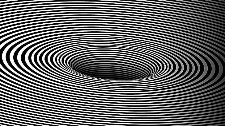оптическая иллюзия, оптическое искусство, черный, белый, вектор, HD обои