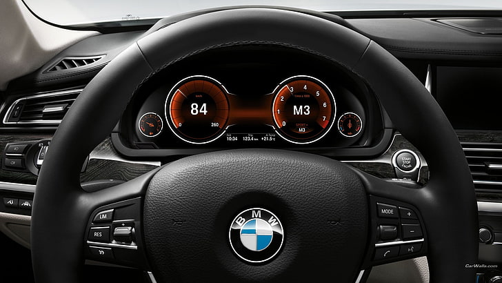 volante de carro BMW preto, BMW 7, volante, carro, veículo, BMW, HD papel de parede