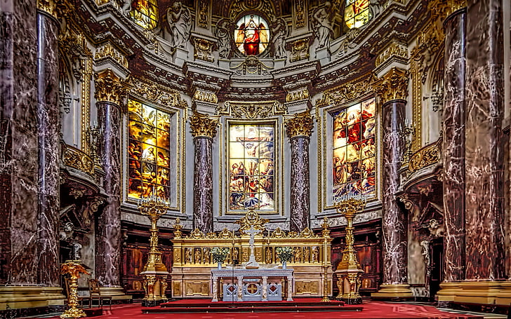 Germany, Cathedral, stained glass, religion, the altar, Berlin, HD wallpaper