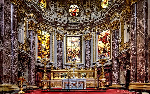 ドイツ、大聖堂、ステンドグラス、宗教、祭壇、ベルリン、 HDデスクトップの壁紙 HD wallpaper