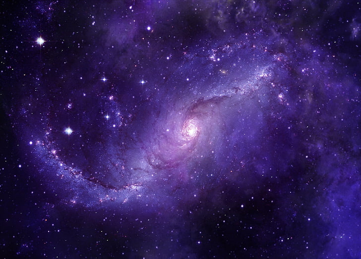 starry sky, galaxy, universe, space, violet, HD wallpaper