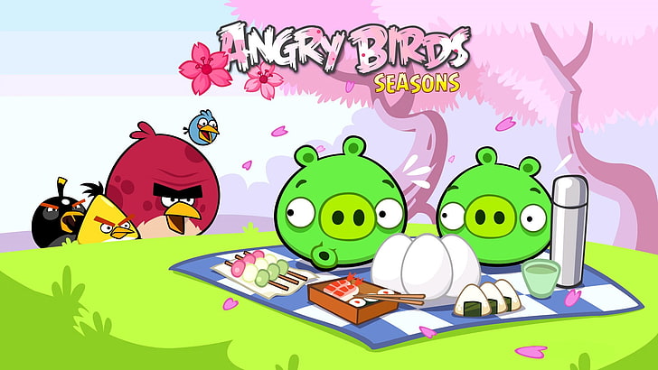Cartel de Angry Birds Seasons, temporadas de pájaros enojados, pájaros enojados, pájaros, cerdos, huevos, picnic, Fondo de pantalla HD