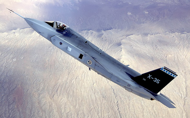 серый истребитель X-35, самолет F-35 Lightning II, боевые самолеты, HD обои