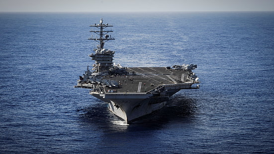 the sky, horizon, the carrier, deck, American, aircraft, The Pacific ocean, staff, USS Nimitz (CVN 68), HD wallpaper HD wallpaper