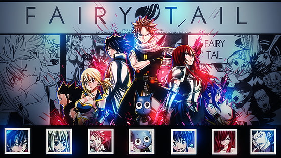 Anime, Fairy Tail, Charles (Fairy Tail), Erza Scarlet, Gajeel Redfox, Gray Fullbuster, Happy (Fairy Tail), Lucy Heartfilia, Natsu Dragneel, Wendy Marvell, Fondo de pantalla HD HD wallpaper