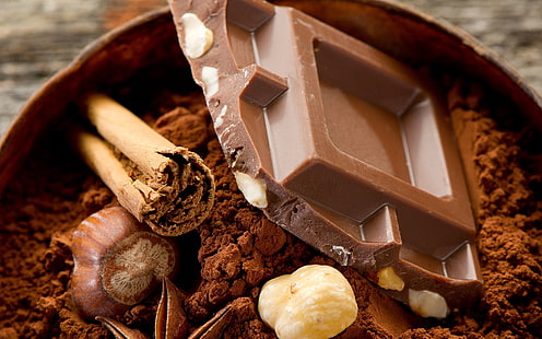 barrette di cioccolato, cioccolato, noci, cacao, cannella, Sfondo HD HD wallpaper