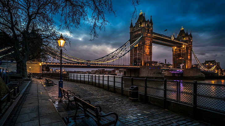 вечер, Европа, кула мост, Лондон, осветление, туристическа атракция, сутрин, метрополия, здрач, забележителност, град, вода, градска зона, нощ, градски пейзаж, небе, отражение, мост, HD тапет