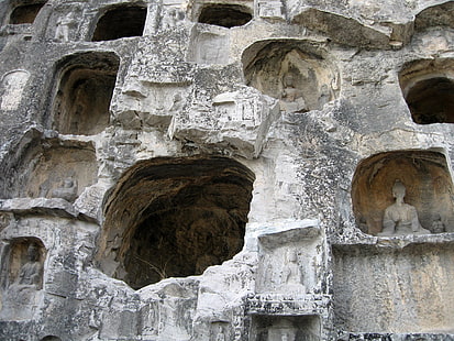 estátuas cinzentas, grutas de longman, caverna, rochas, enorme, história, HD papel de parede HD wallpaper