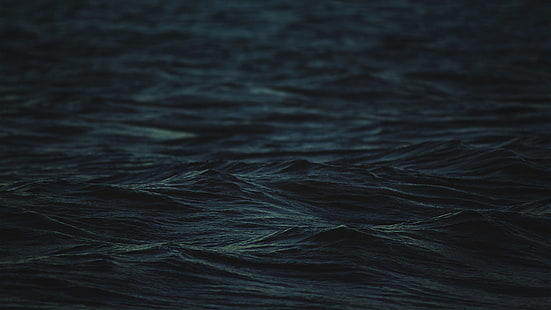 perairan tenang, sederhana, biru, gelap, laut, ombak, air, kedalaman lapangan, Wallpaper HD HD wallpaper