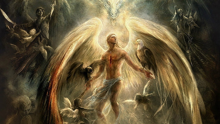 angels and demons digital wallpaper, angel, eagle, angle, HD wallpaper