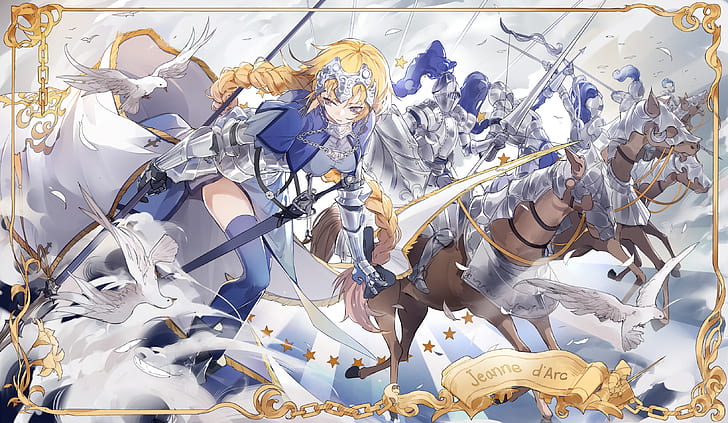 Anime, Anime Girls, Schicksal / Großer Orden, Jeanne d'Arc, Rüstung, Strümpfe, lange Haare, Blond, HD-Hintergrundbild