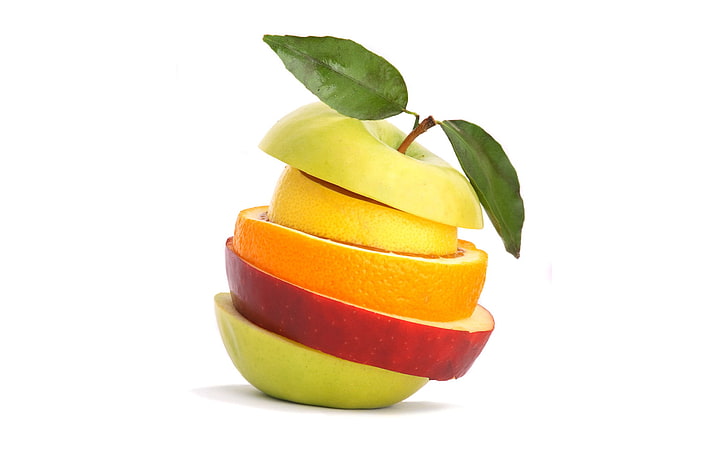 geschnitten von Früchten, Farbe, Tapete, Apfel, Orange, Frucht, Ausschnitt, HD-Hintergrundbild